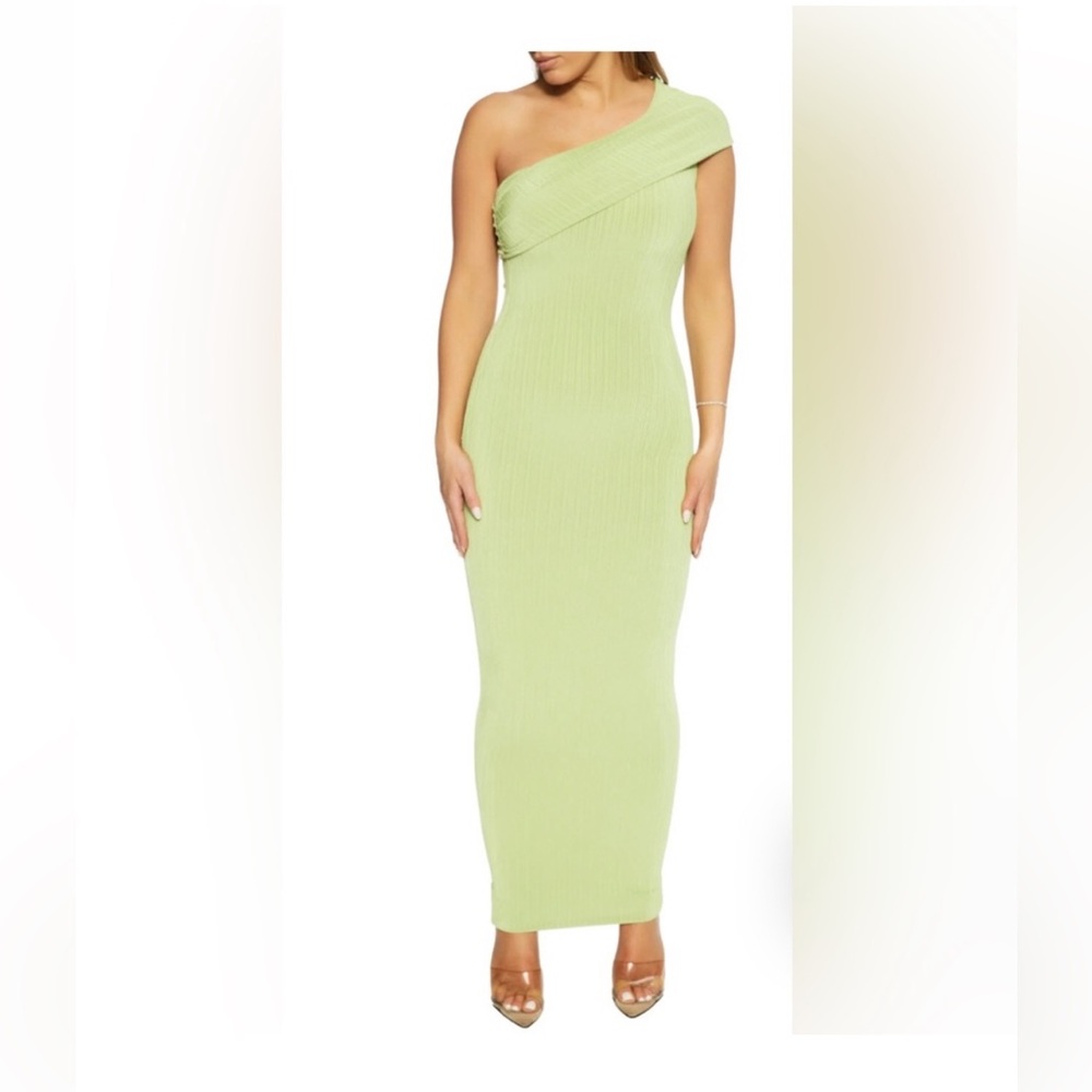 Naked Wardrobe One-Shoulder Lime Dress